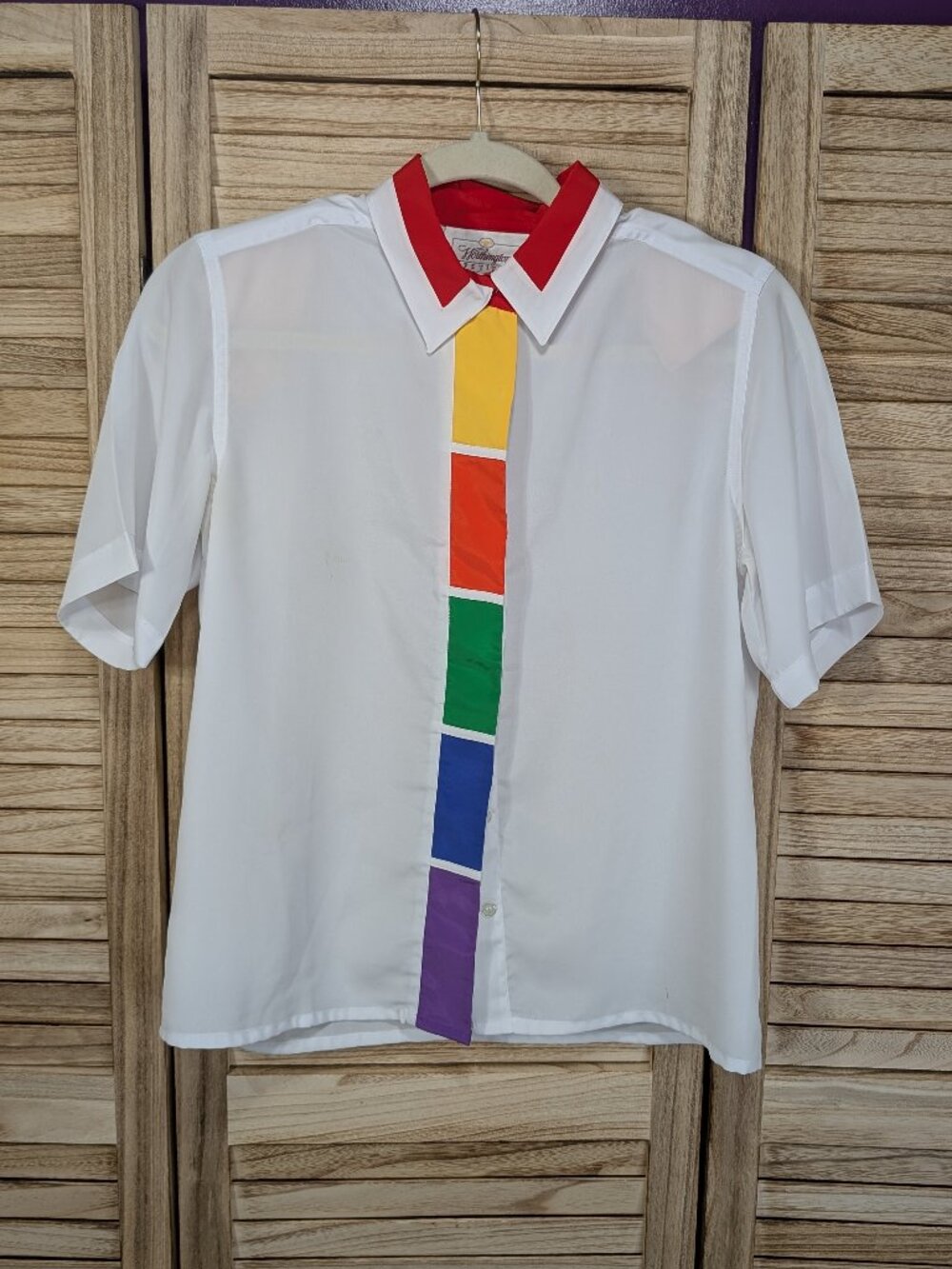 Worthington White Short Sleeve Button Blouse with Rainbow Placket Size 4P